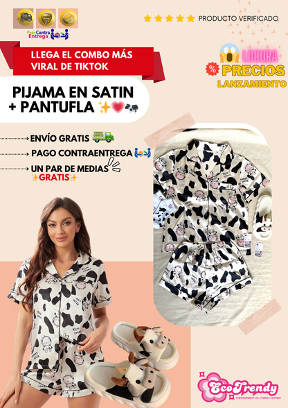 Combo viral TikTok: Pijama 🐄 + pantufla + Un par medias ✨GRATIS✨